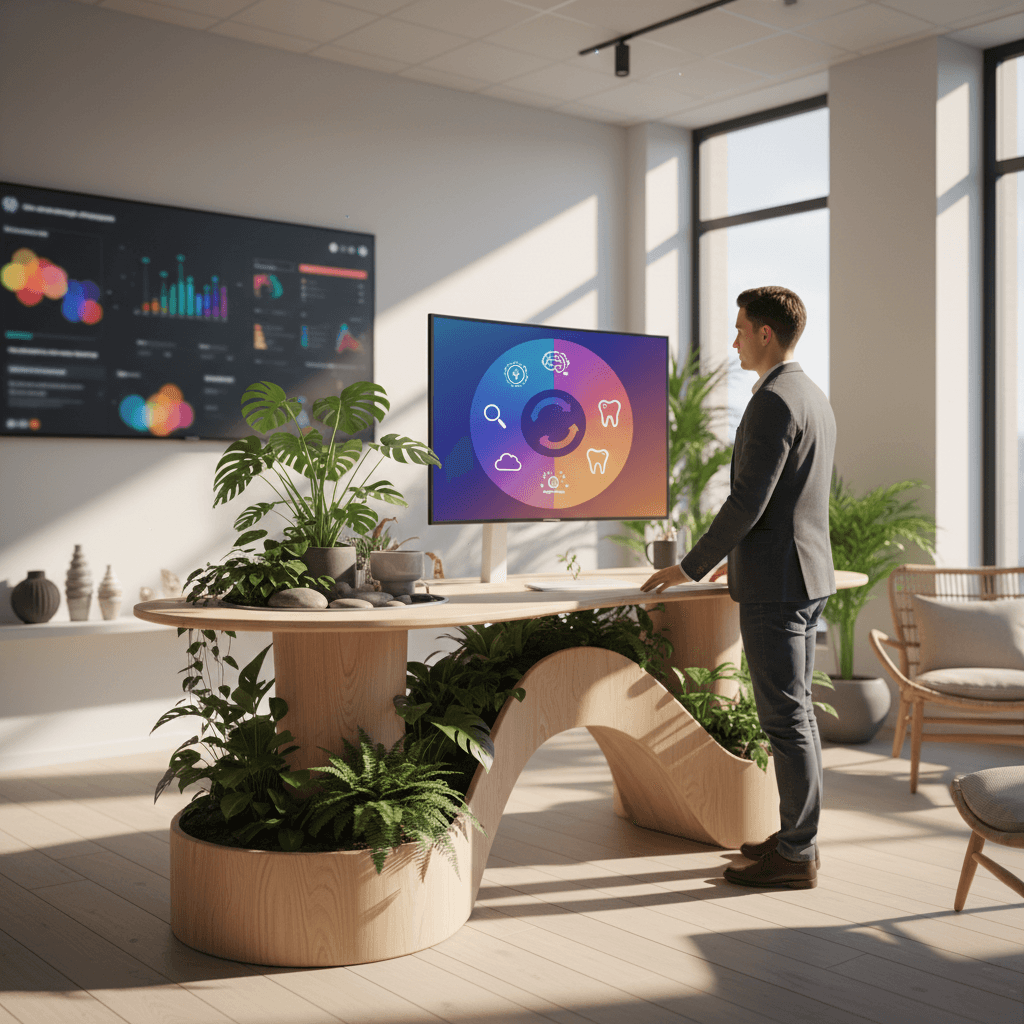 Infographie montrant la division du marché de l'IA dentaire entre solutions généralistes et spécialisées, avec des icônes représentant chaque catégorie